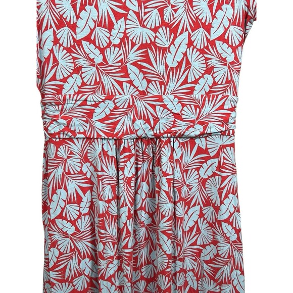 Boden Lola Jersey Swing Dress Short Sleeve V-Neck Red Palm Tropical‎ Women's 8R - Picture 8 of 10